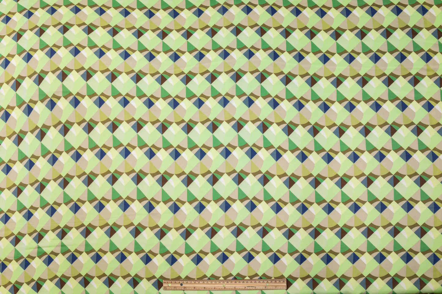 Geometric Italian Viscose Charmeuse - Green, Blue, Khaki