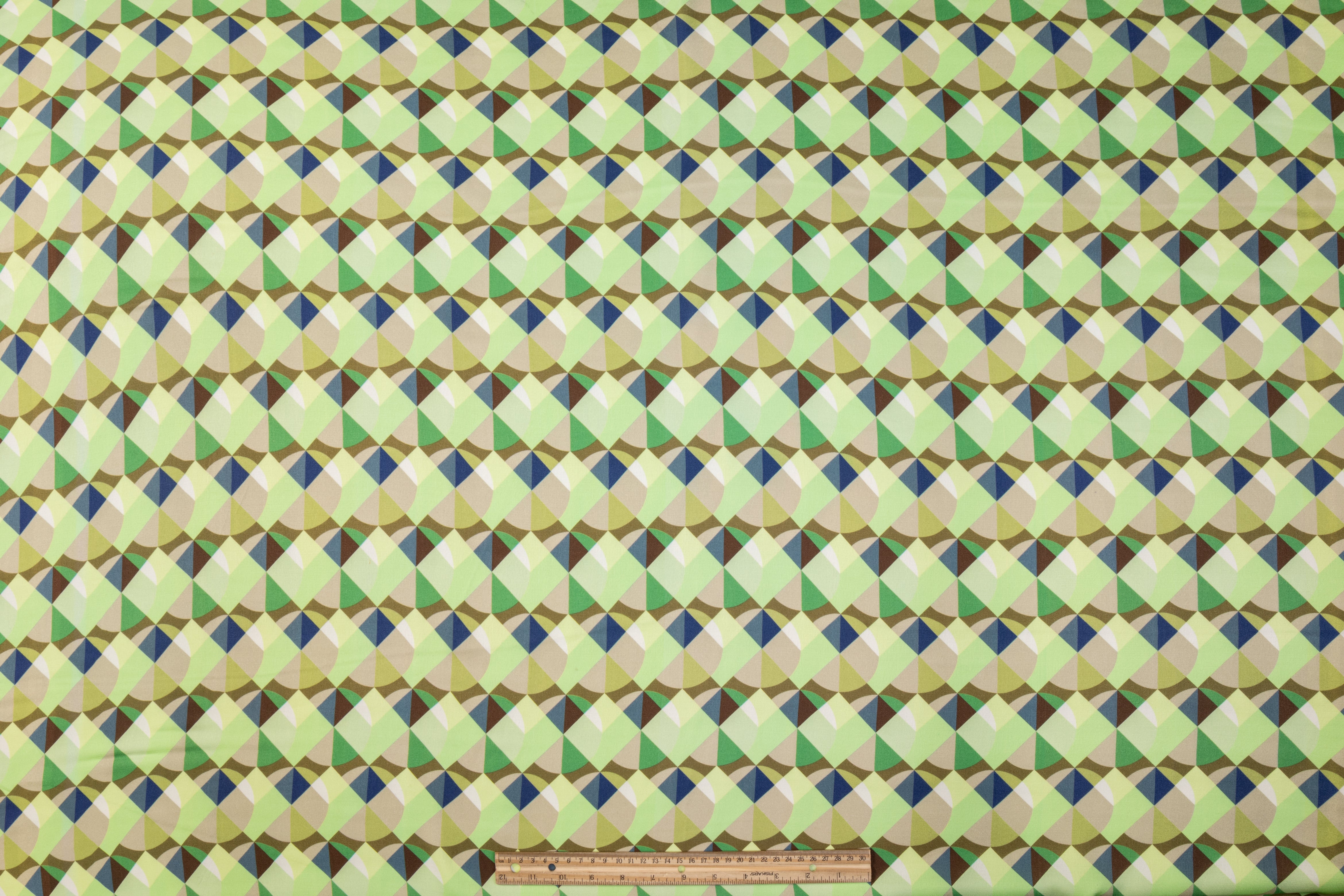 Geometric Italian Viscose Charmeuse - Green, Blue, Khaki