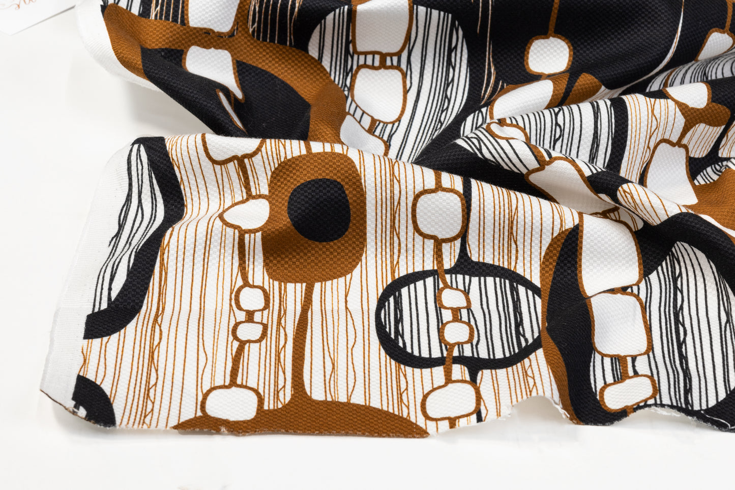 Abstract Printed Italian Cotton Pique - Black, Brown, White