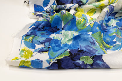 Floral Linen - Blue, White, Lime