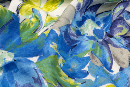 Floral Linen - Blue, White, Lime