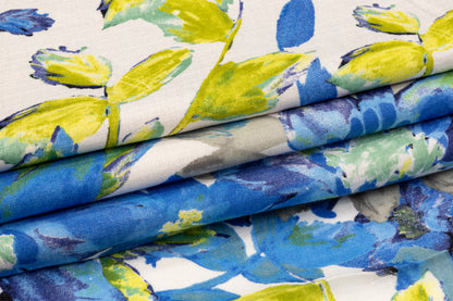 Floral Linen - Blue, White, Lime