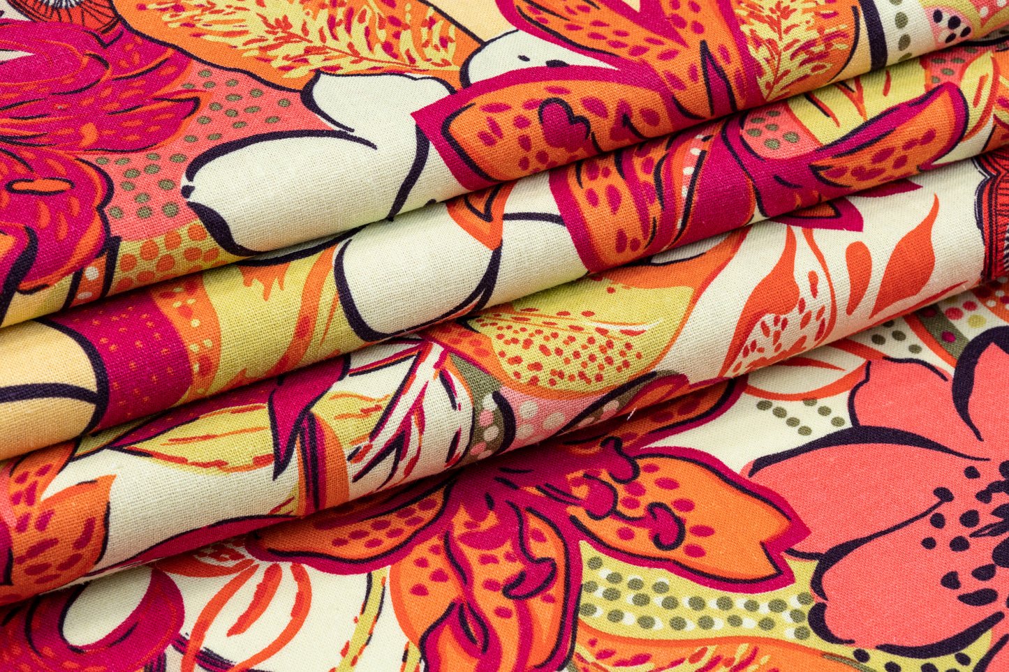 Floral Cotton and Linen Blend - Red, Orange, Yellow