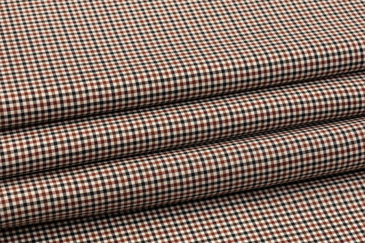 Checked Italian Wool Suiting - Maroon, Black, Brown, White