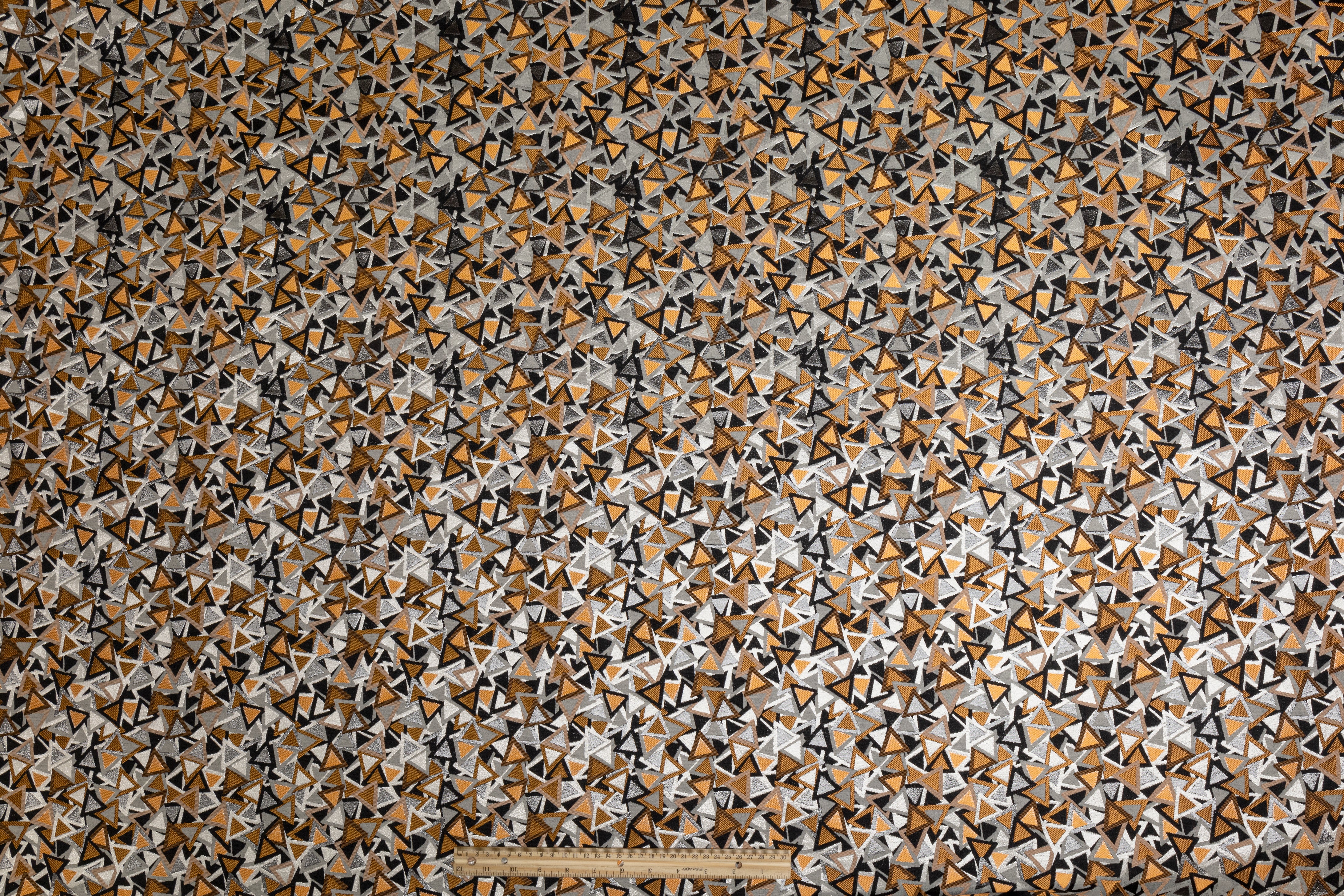 Geometric Metallic Italian Brocade - Orange, Black, Gray