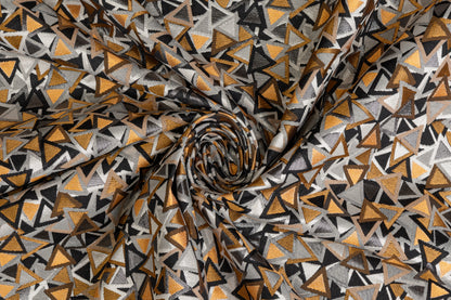 Geometric Metallic Italian Brocade - Orange, Black, Gray