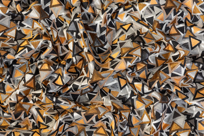 Geometric Metallic Italian Brocade - Orange, Black, Gray