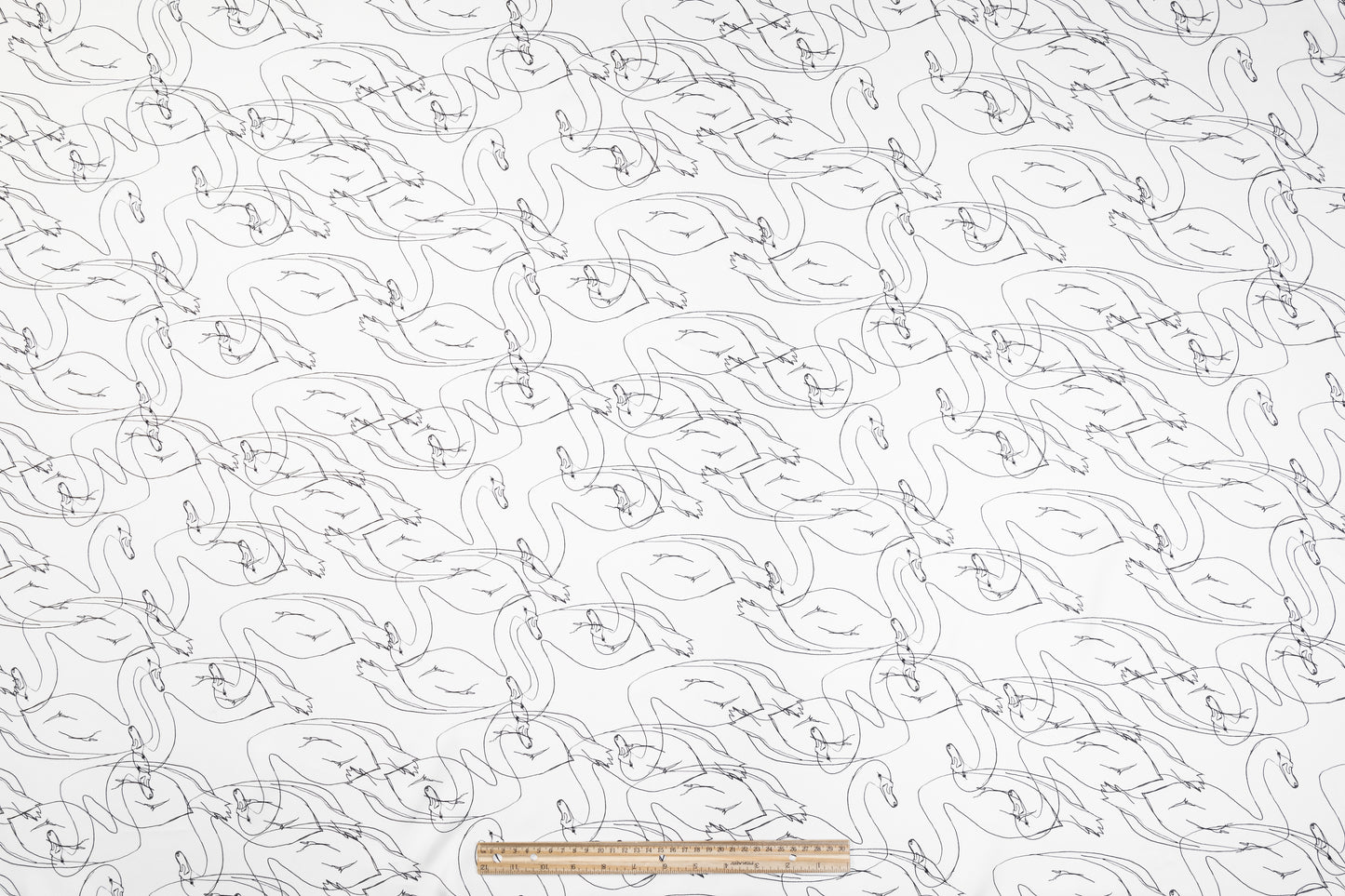 Swan Print Italian Silk Twill - White and Black