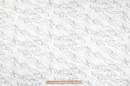 Swan Print Italian Silk Twill - White and Black