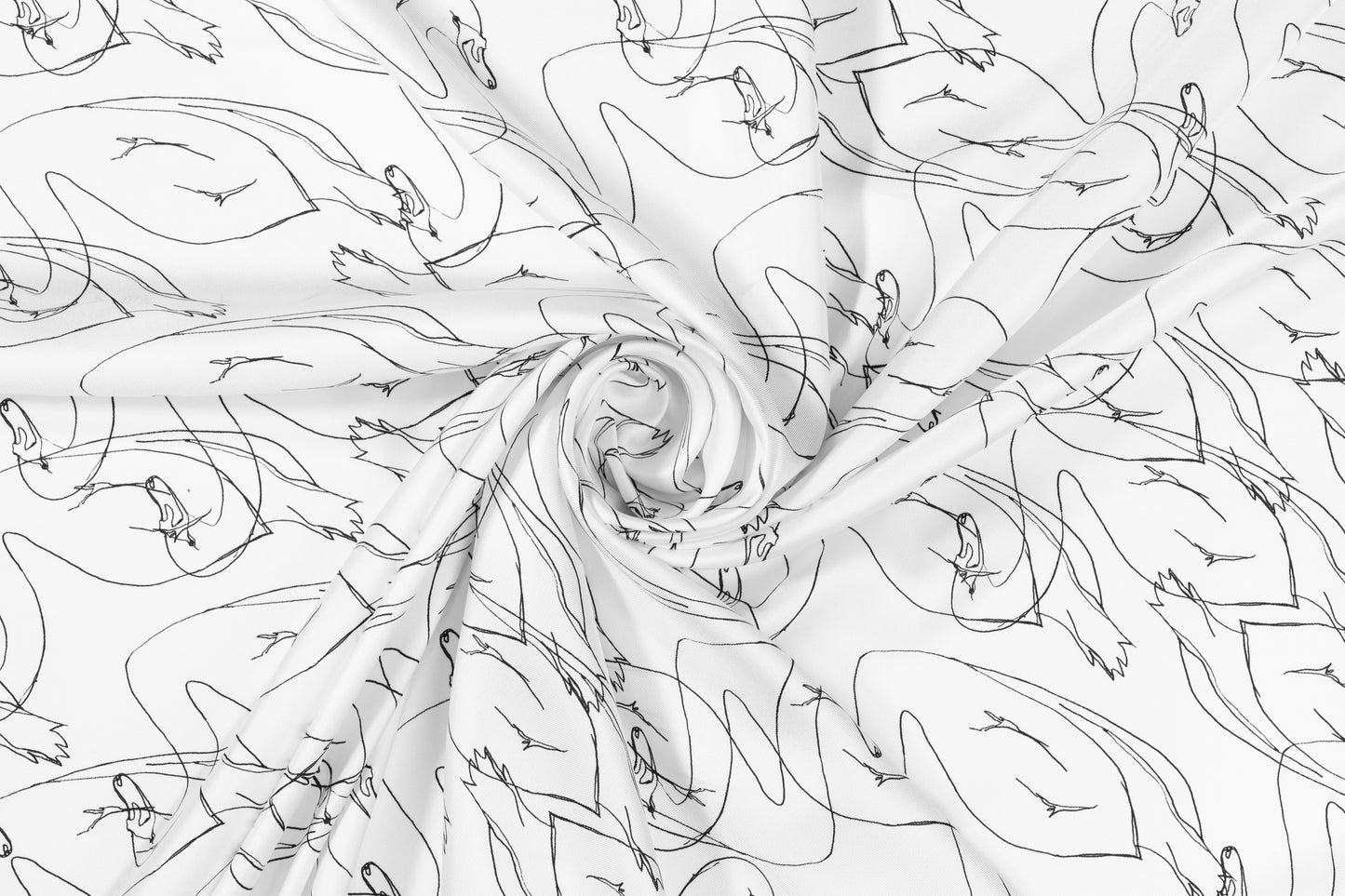 Swan Print Italian Silk Twill - White and Black