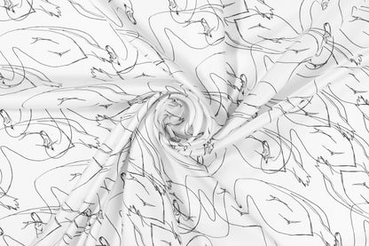 Swan Print Italian Silk Twill - White and Black