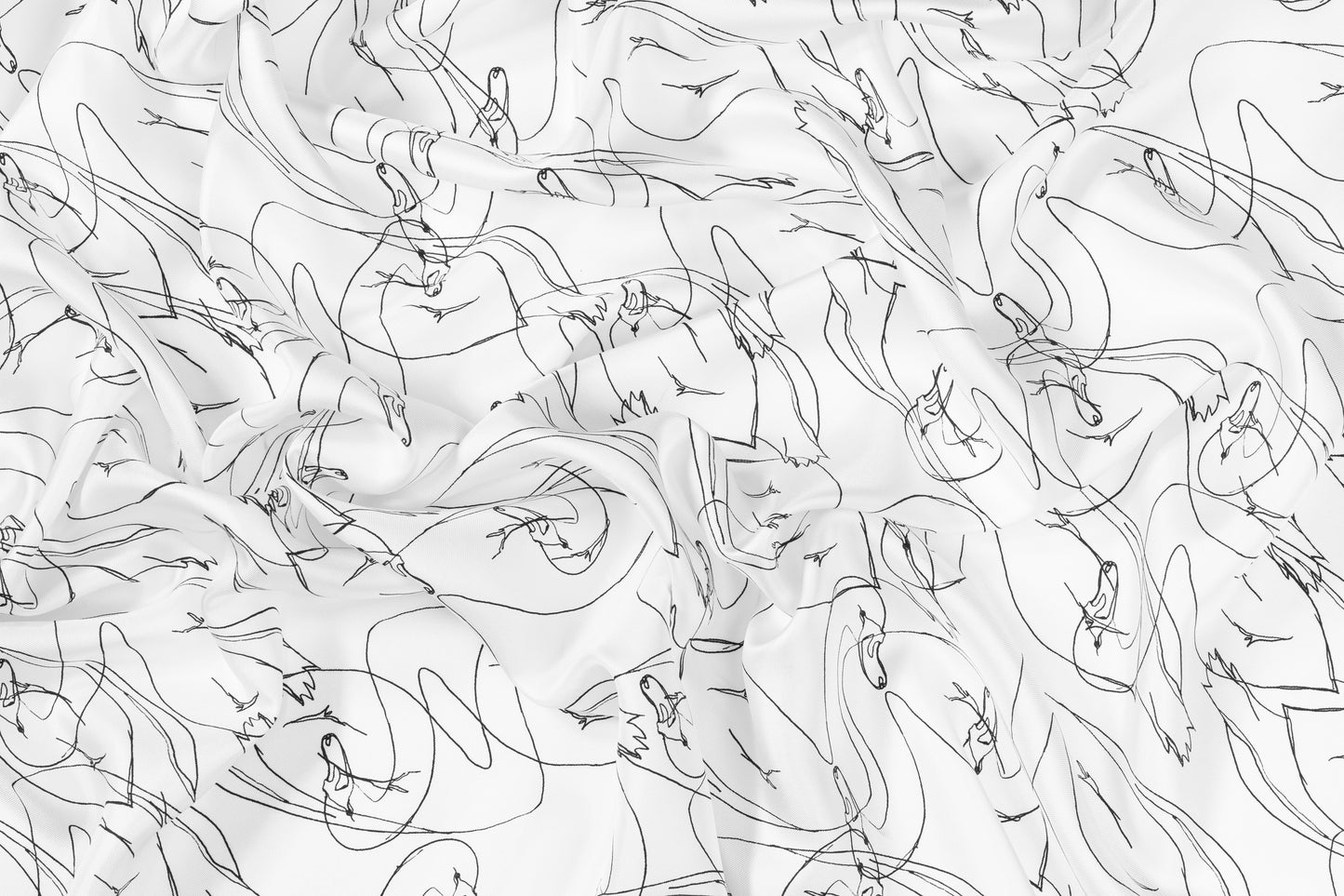 Swan Print Italian Silk Twill - White and Black
