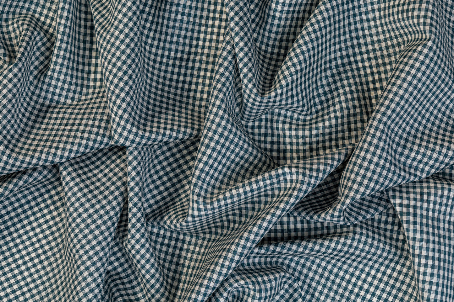 Gingham Check Italian Wool Linen Suiting - Teal and White