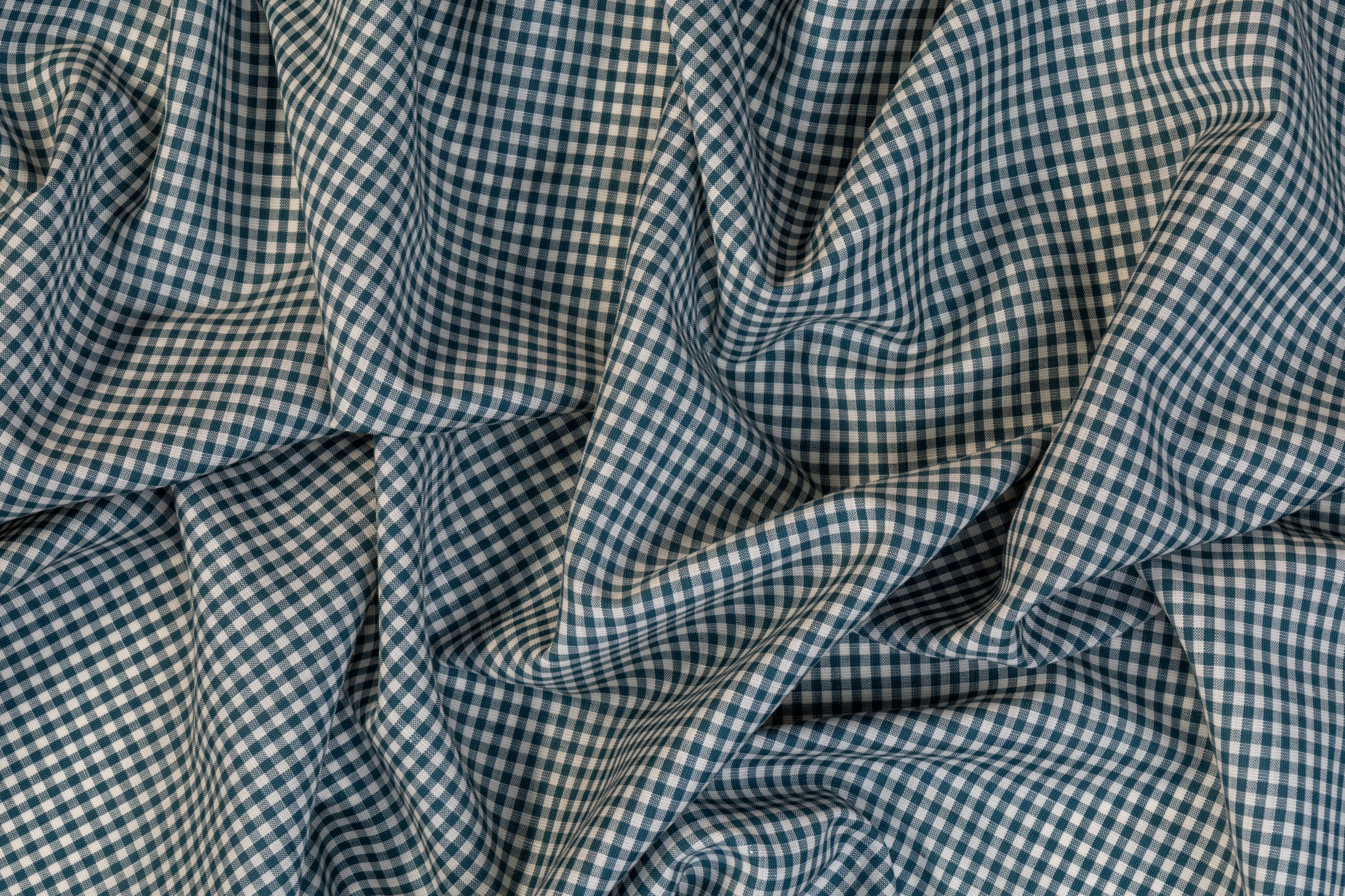 Gingham Check Italian Wool Linen Suiting - Teal and White
