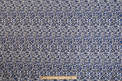 Italian Cotton Viscose Brocade - Blue, White, Black