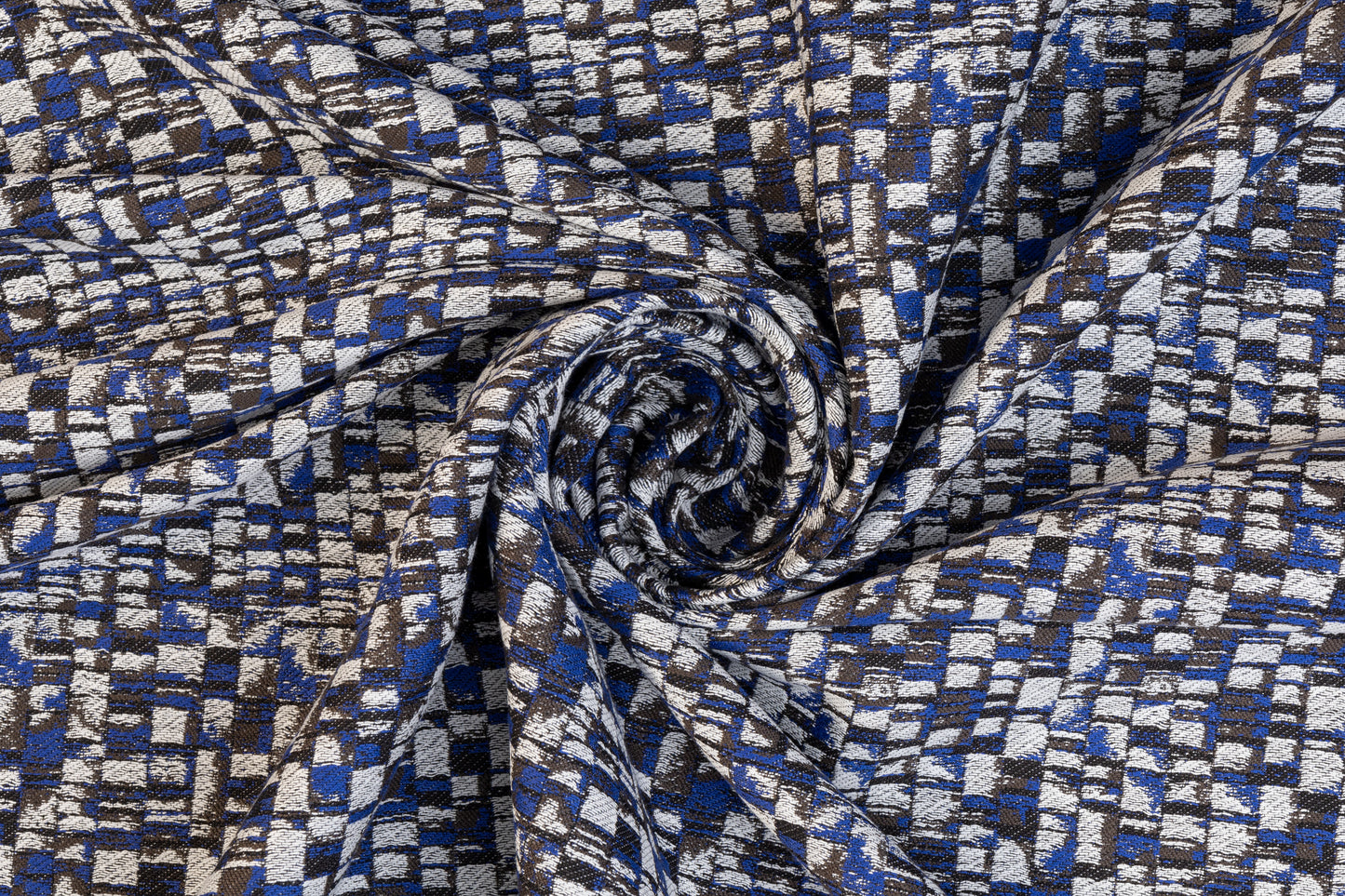 Italian Cotton Viscose Brocade - Blue, White, Black
