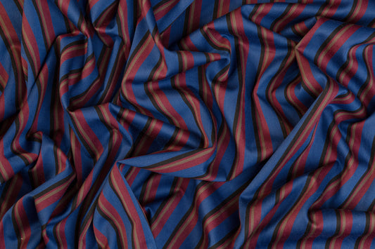 Striped Italian Poly Cotton Twill - Maroon, Blue, Black