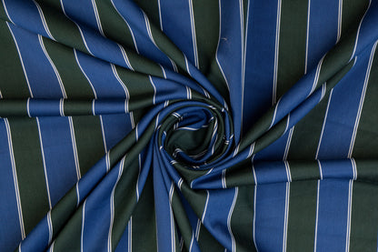 Striped Italian Poly Cotton Twill - Blue, Green, White