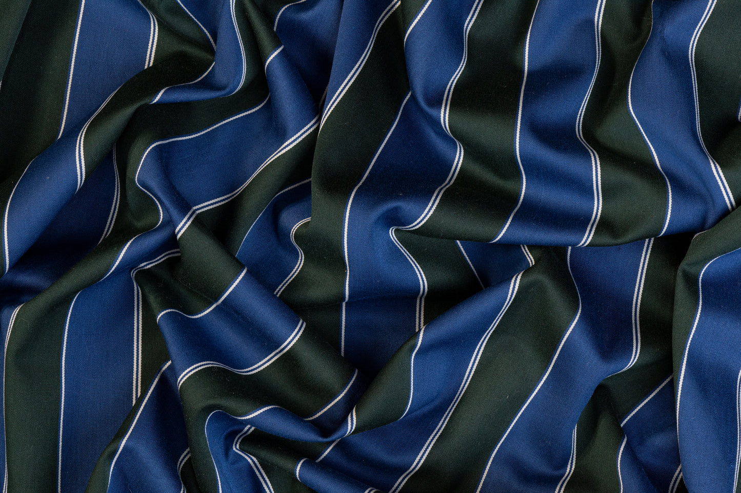 Striped Italian Poly Cotton Twill - Blue, Green, White