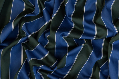 Striped Italian Poly Cotton Twill - Blue, Green, White