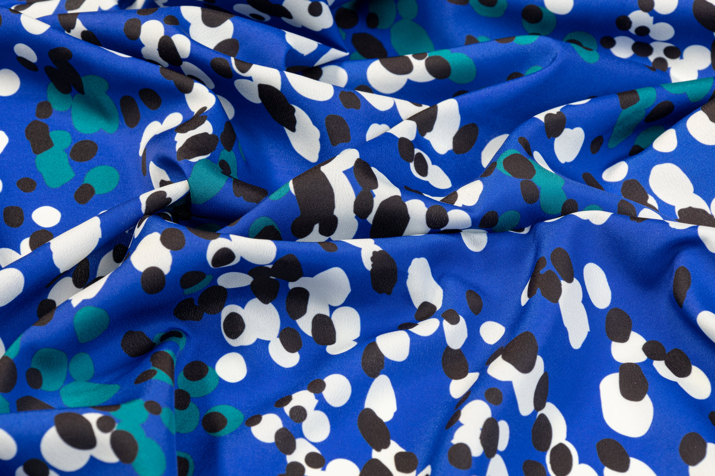 Spotted Polyester Crepe De Chine - Blue, White, Black, Green