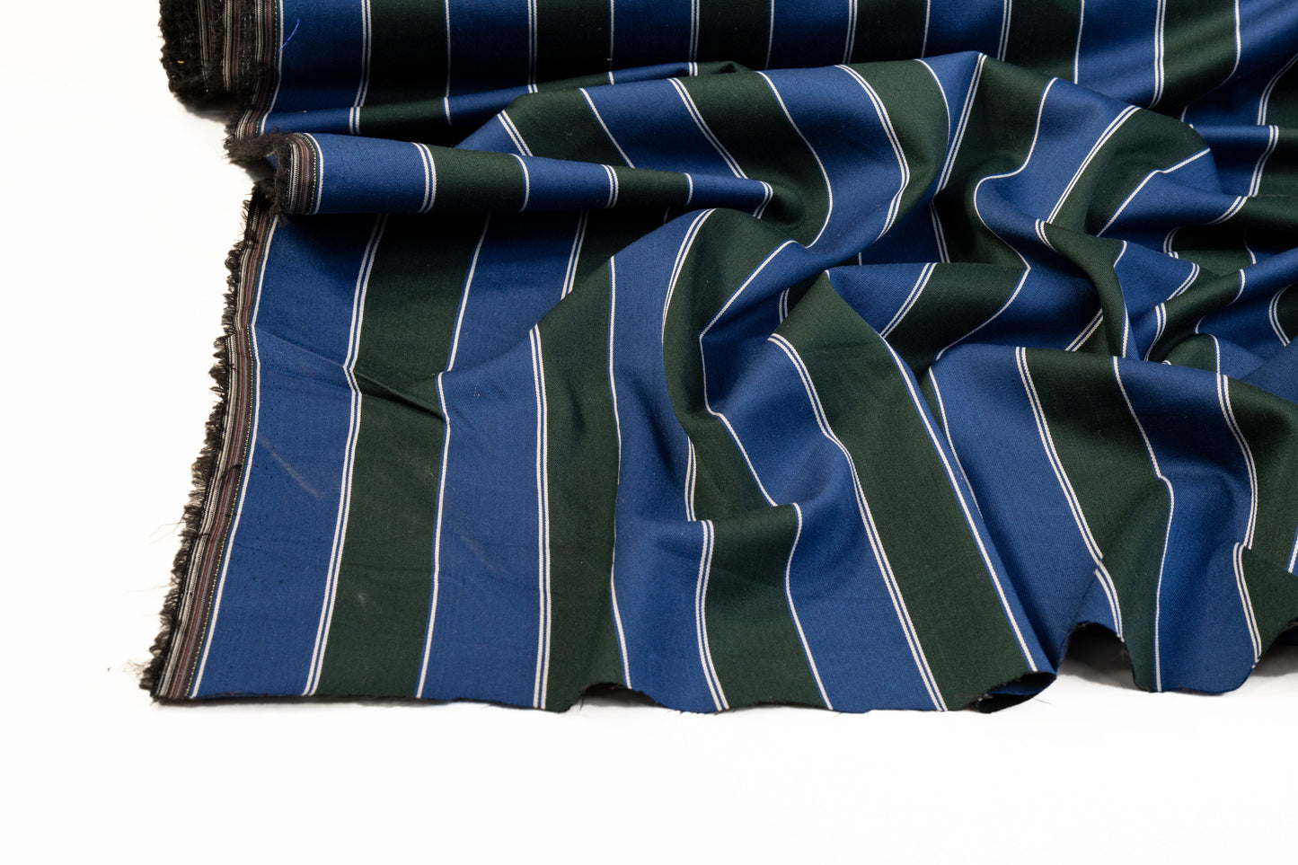 Striped Italian Poly Cotton Twill - Blue, Green, White