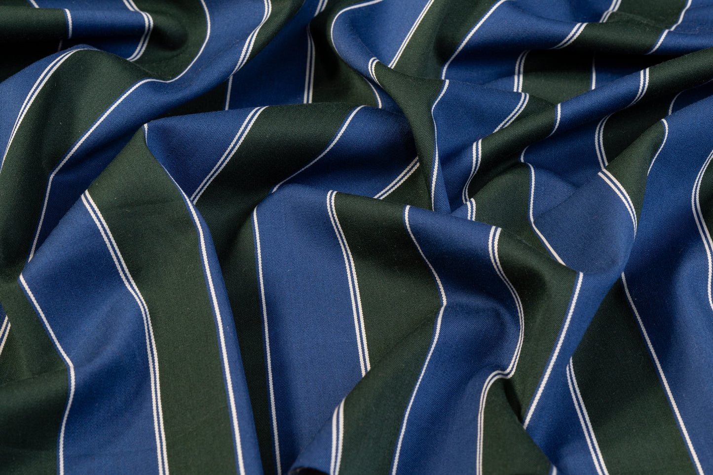 Striped Italian Poly Cotton Twill - Blue, Green, White
