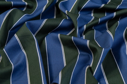 Striped Italian Poly Cotton Twill - Blue, Green, White