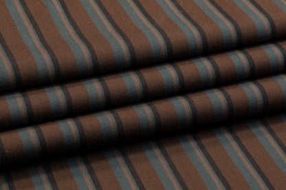 Striped Poly Cotton Twill - Brown, Teal, Black