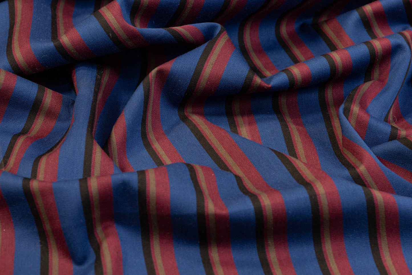 Striped Italian Poly Cotton Twill - Maroon, Blue, Black