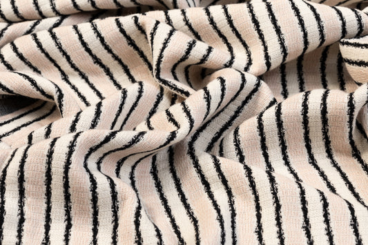 Striped Italian Cotton Viscose Jersey Tweed - Blush, White, Black