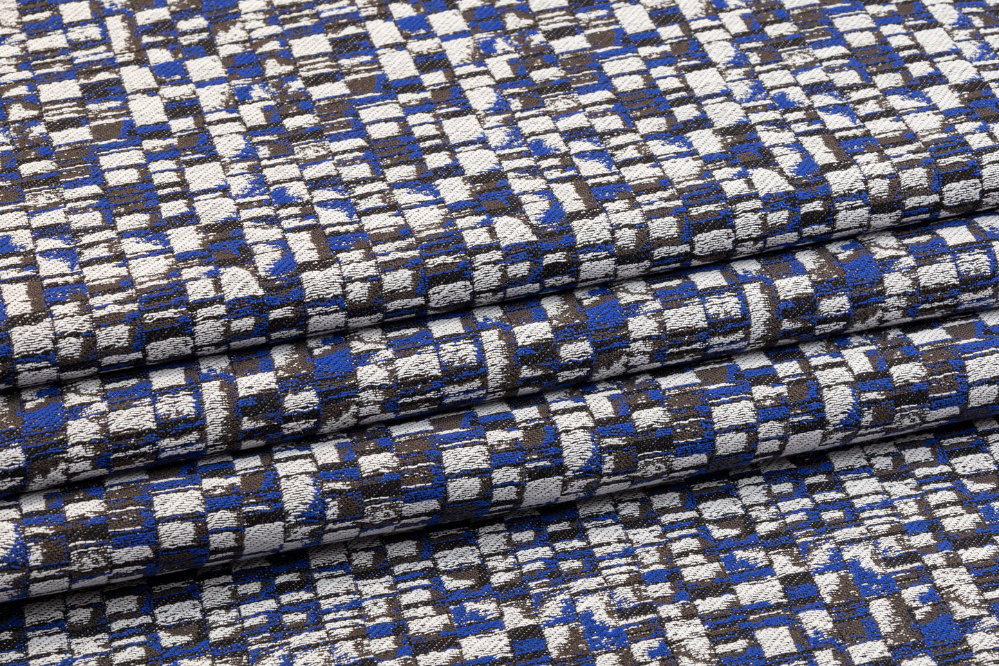 Italian Cotton Viscose Brocade - Blue, White, Black