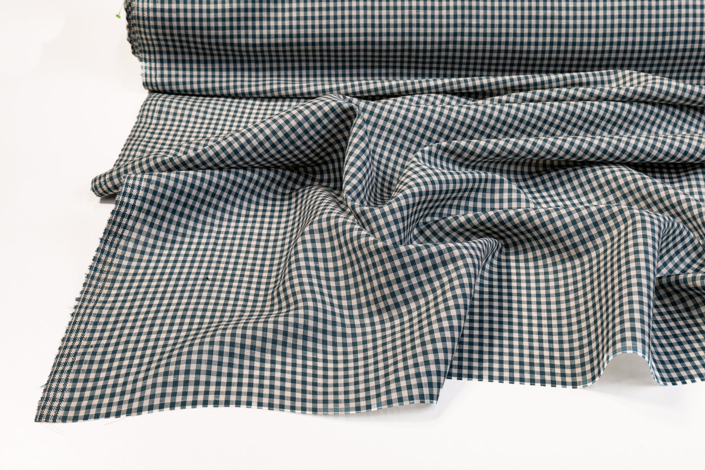 Gingham Check Italian Wool Linen Suiting - Teal and White