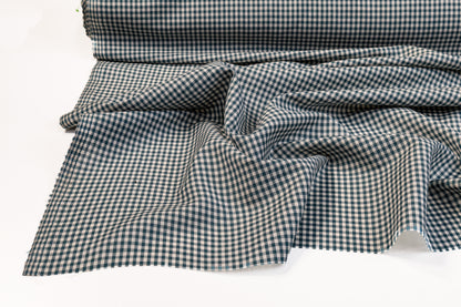 Gingham Check Italian Wool Linen Suiting - Teal and White