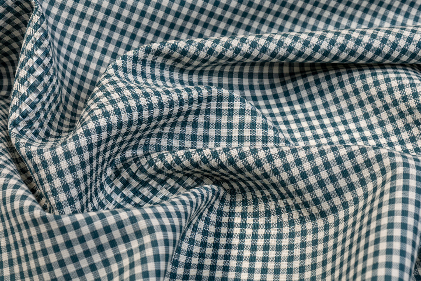 Gingham Check Italian Wool Linen Suiting - Teal and White