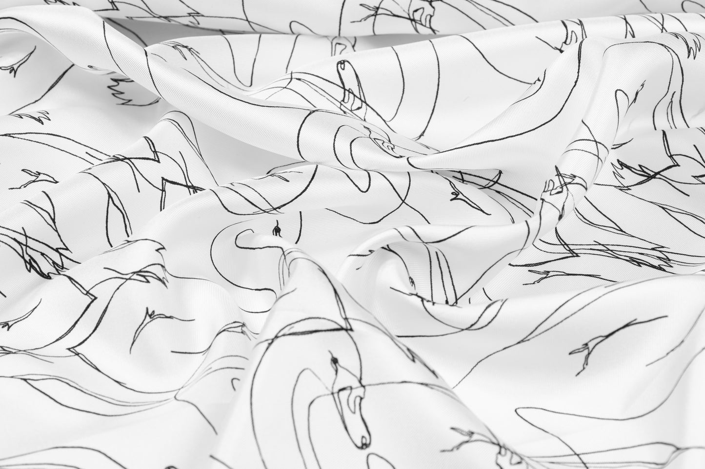 Swan Print Italian Silk Twill - White and Black