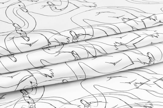 Swan Print Italian Silk Twill - White and Black