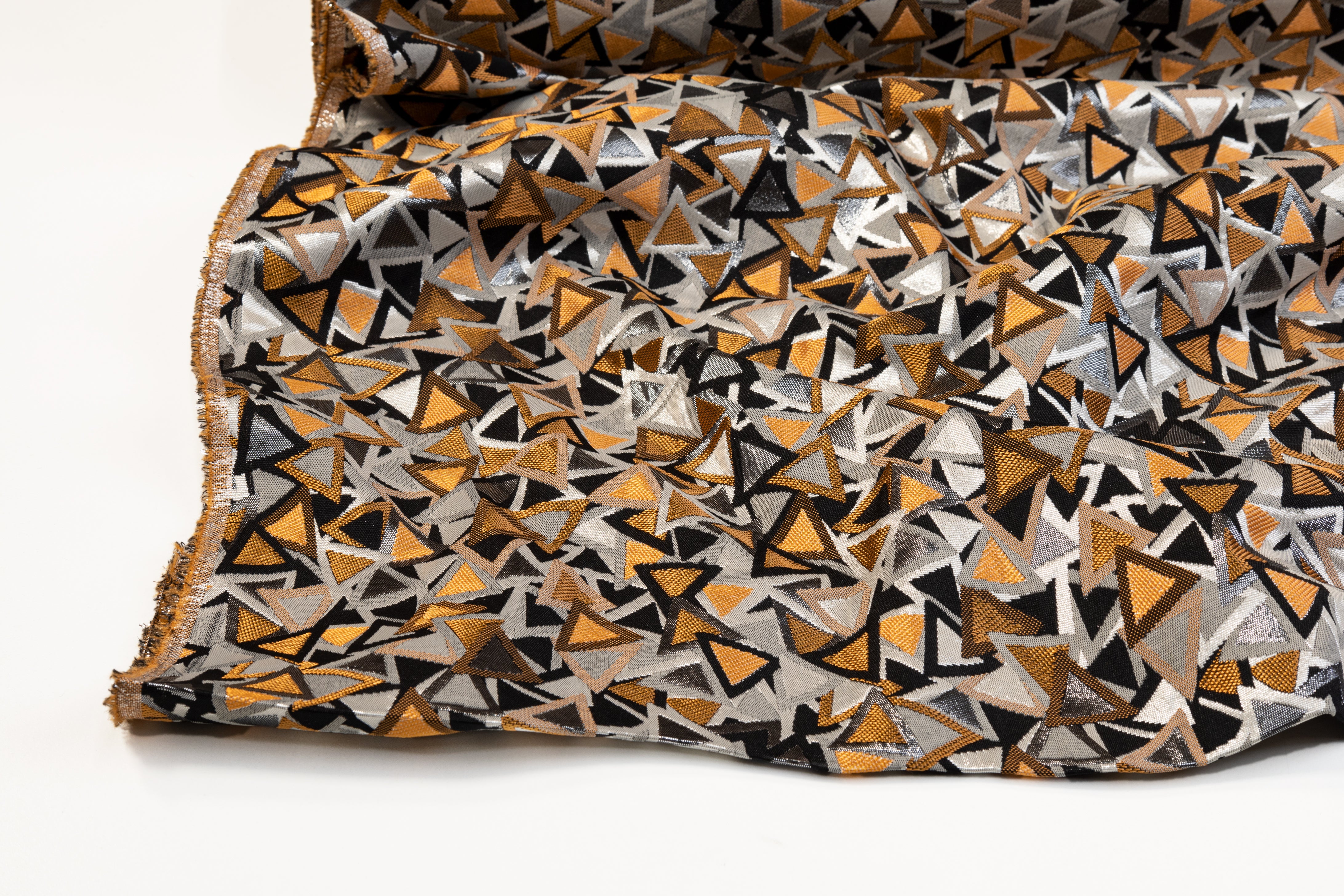 Geometric Metallic Italian Brocade - Orange, Black, Gray