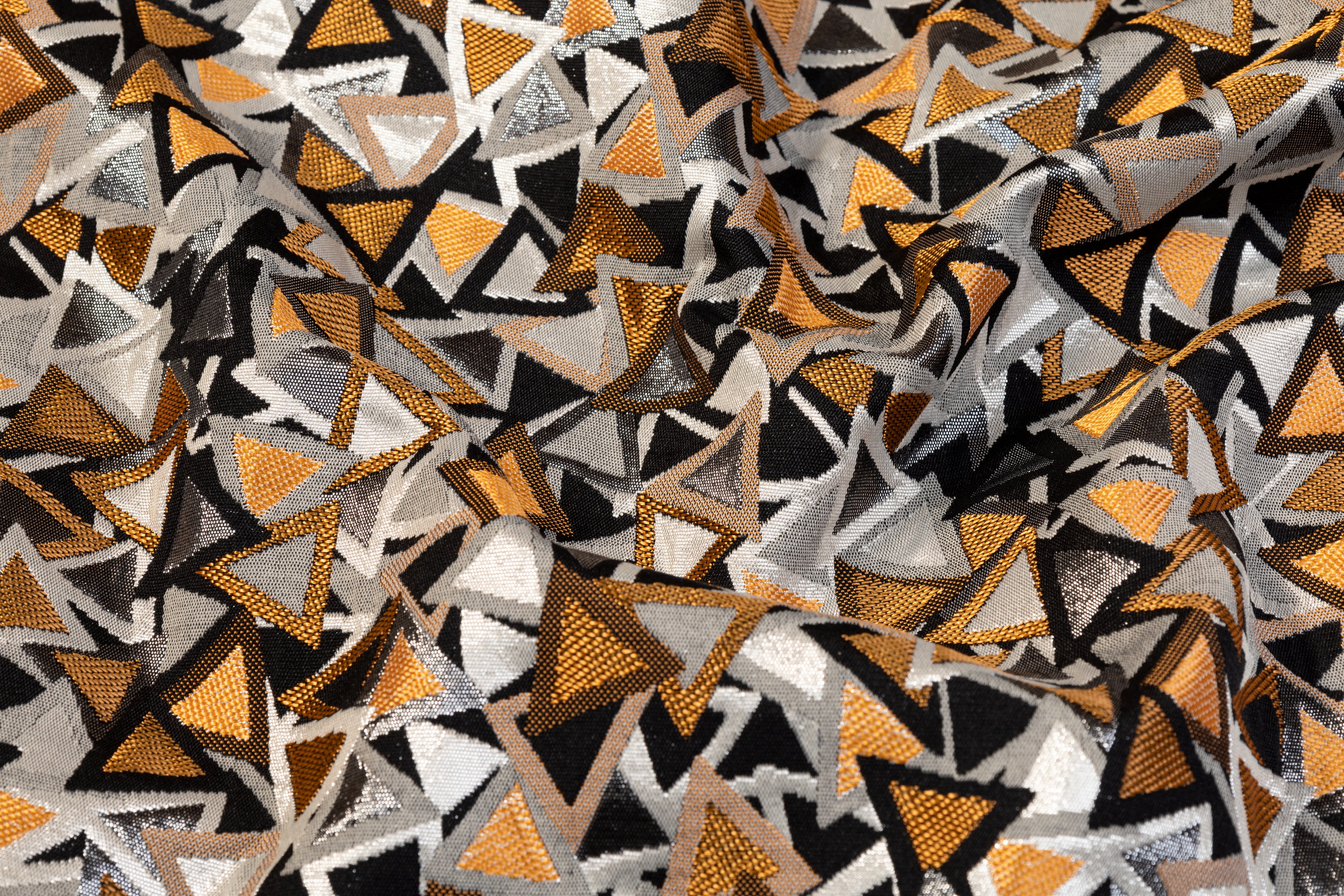 Geometric Metallic Italian Brocade - Orange, Black, Gray