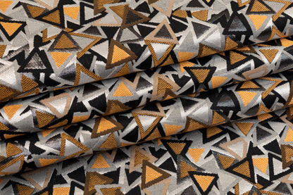 Geometric Metallic Italian Brocade - Orange, Black, Gray