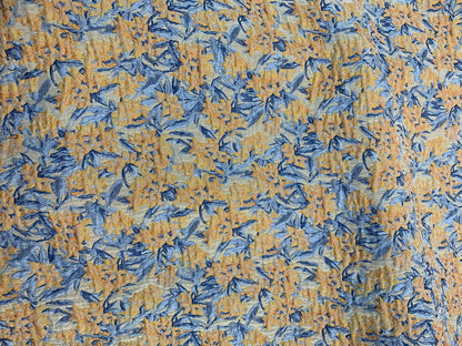 Blue and Orange Floral Brocade - Prime Fabrics