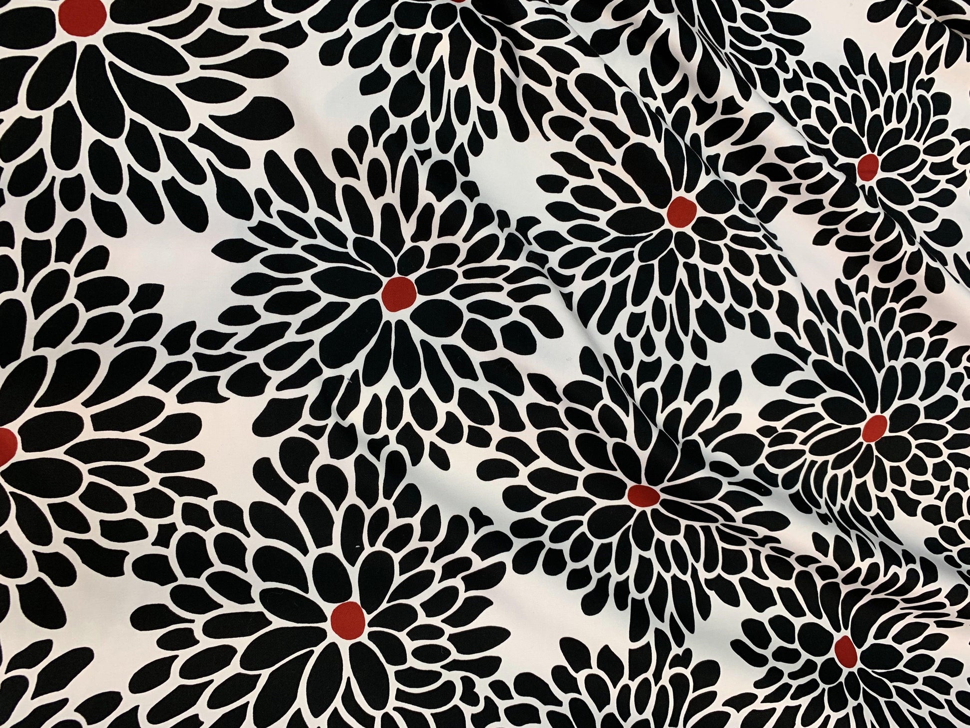 Black Red, and White Floral Two-Way Stretch Cotton Sateen - Prime Fabrics