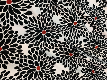 Black Red, and White Floral Two-Way Stretch Cotton Sateen - Prime Fabrics