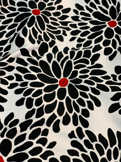 Black Red, and White Floral Two-Way Stretch Cotton Sateen - Prime Fabrics