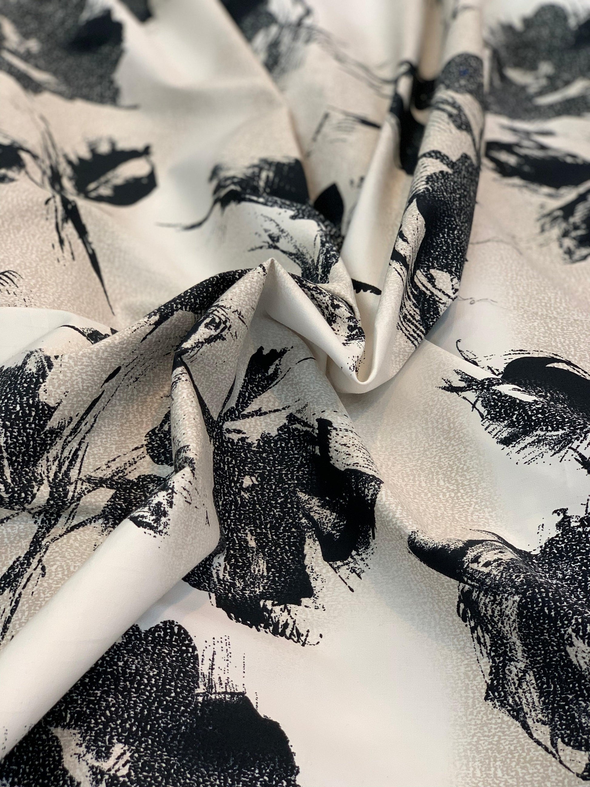 Taupe and Black Tie-Dye Cotton Sateen - Prime Fabrics