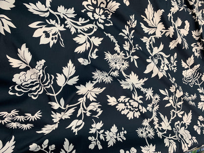Navy Blue and White Floral Stretch Cotton - Prime Fabrics