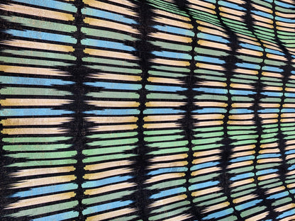 Turquoise, Lime and Yellow Striped Metallic Brocade - Prime Fabrics