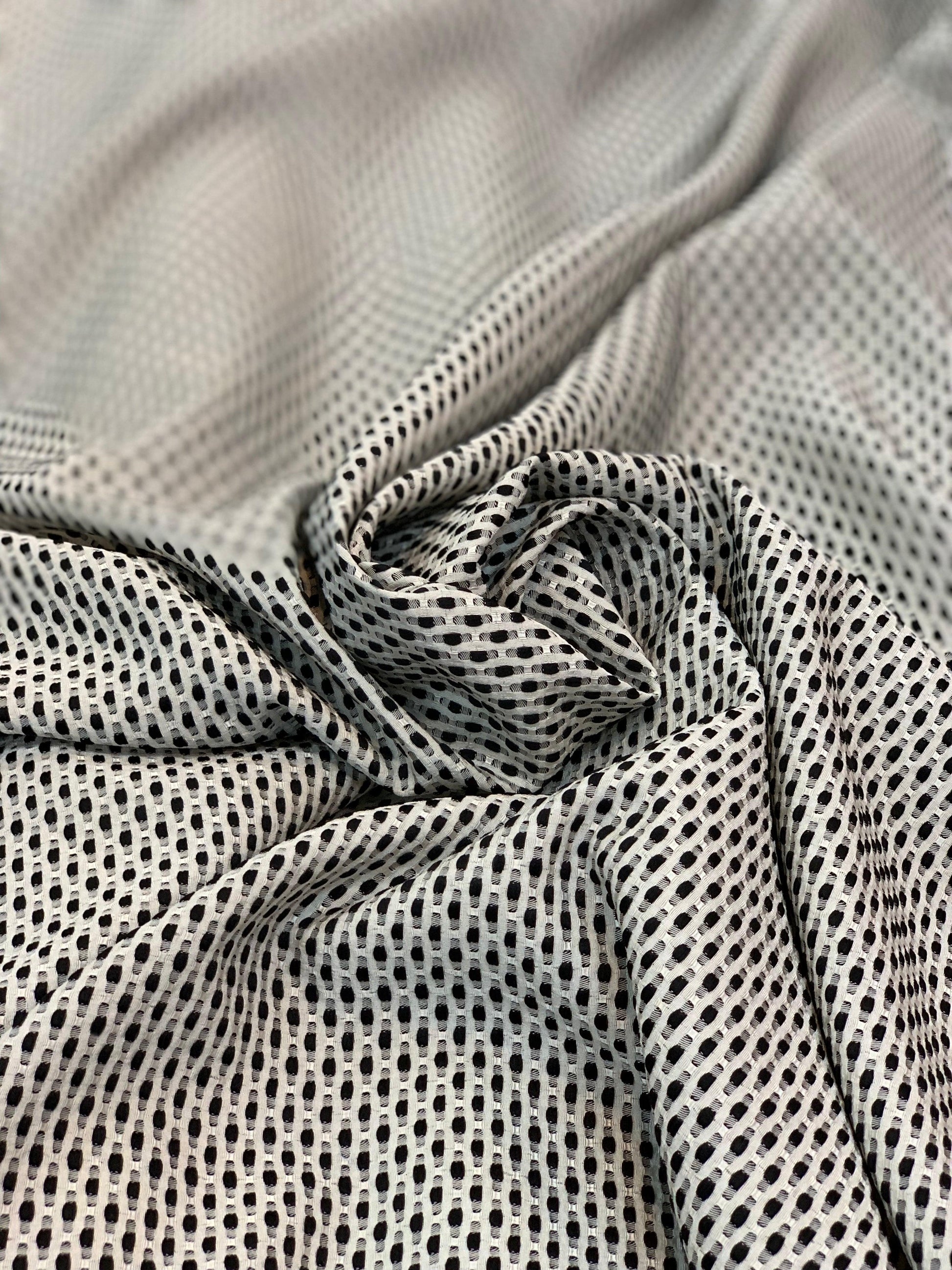 Black and White Embroidered Polka Dot Brocade - Prime Fabrics