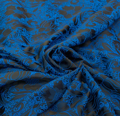 Black and Royal Blue Floral Brocade - Prime Fabrics