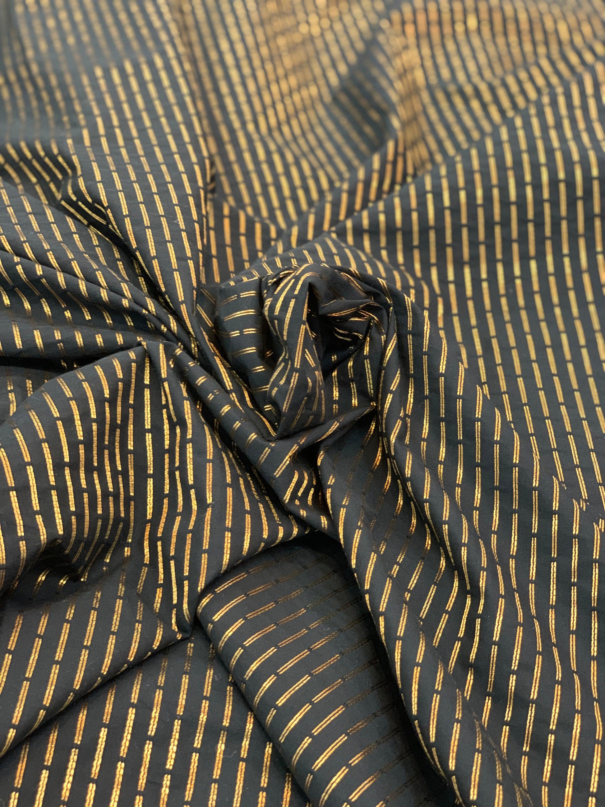 Metallic Black and Gold Segmented Striped Light-Weight Brocade - Prime Fabrics